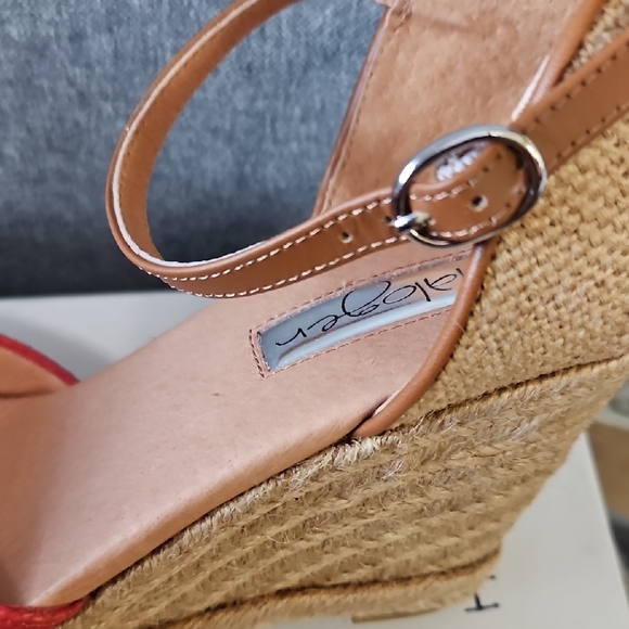 Halogen Red Espadrille Wedge Sandals with Tan Ankle Strap Never Worn Size 6.5M - Picture 9 of 12